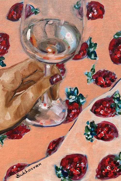 The Glass Of Wine And Glittery Strawberries