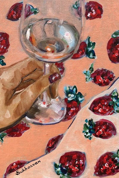 Simple Pleasures: The Glass Of Wine And Glittery Strawberries by Victoria Sukhasyan