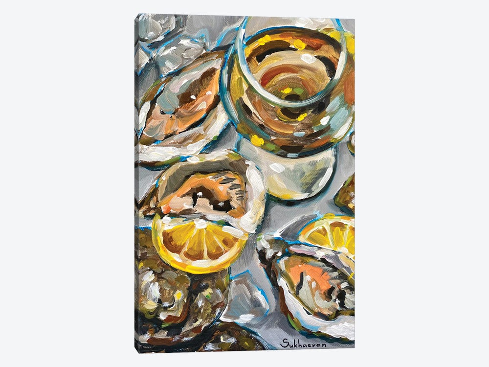 Still Life With The Glass Of White Wine, Oysters And Lemon Slices by Victoria Sukhasyan 1-piece Canvas Art