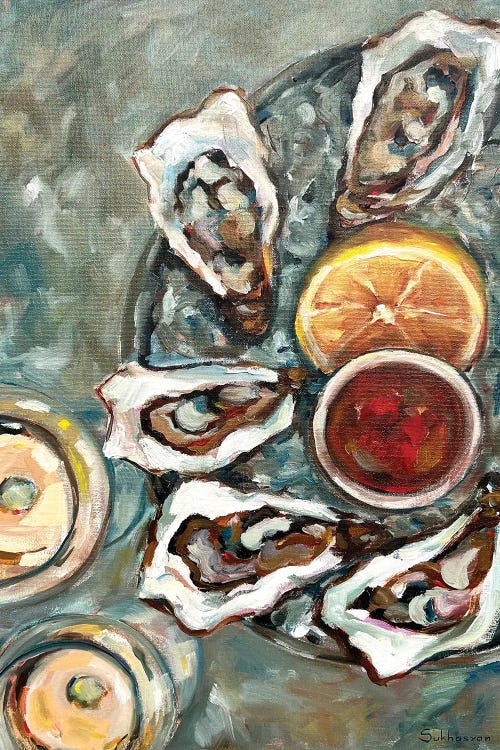 Still Life With Wine, Oysters And Lemons