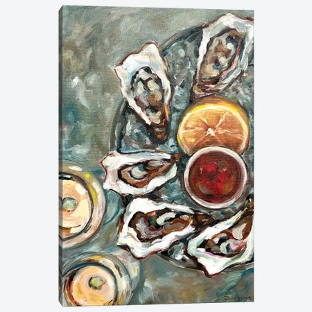 Still Life With Wine, Oysters And Lemons Canvas Print #VSH98} by Victoria Sukhasyan Canvas Print
