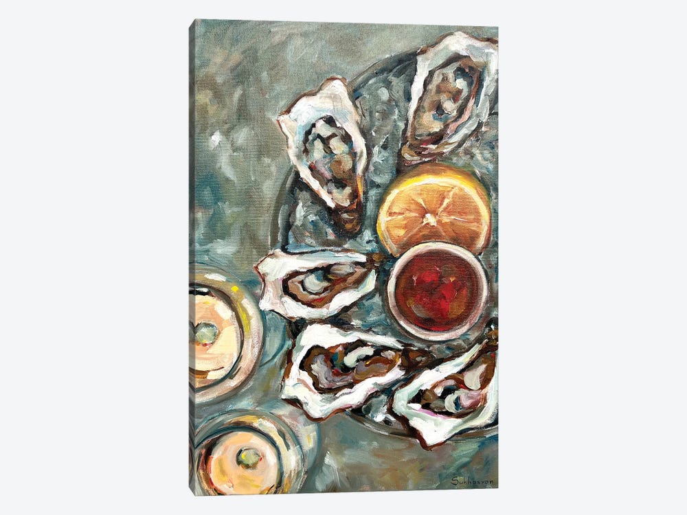 Still Life With Wine, Oysters And Lemons by Victoria Sukhasyan 1-piece Canvas Art Print