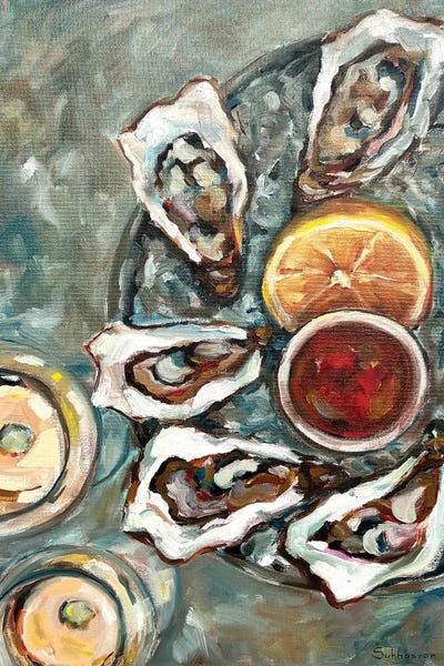 Kitchen: Still Life With Wine, Oysters And Lemons by Victoria Sukhasyan
