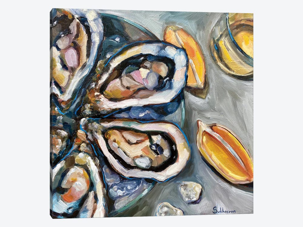 Still Life With Wine, Oysters And Lemons II by Victoria Sukhasyan 1-piece Canvas Wall Art