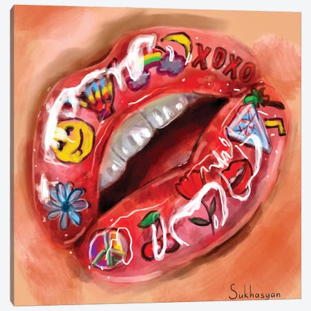 Tattooed Lips Canvas Print #VSH9} by Victoria Sukhasyan Art Print