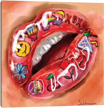 Tattooed Lips Canvas Art Print - Victoria Sukhasyan
