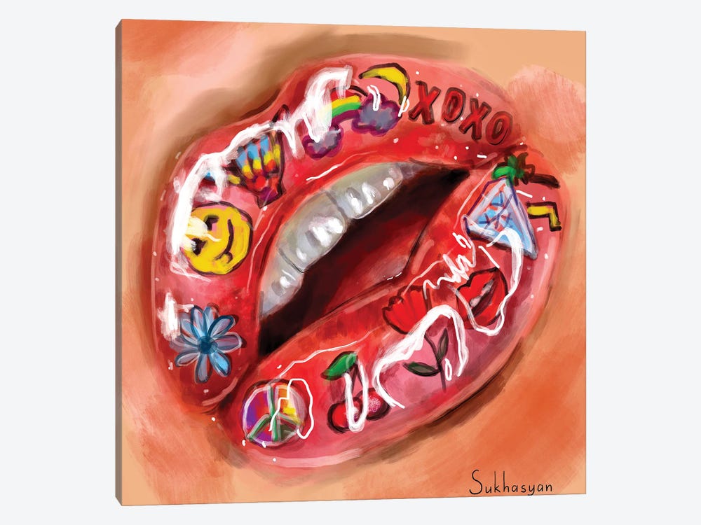 Tattooed Lips by Victoria Sukhasyan 1-piece Canvas Print