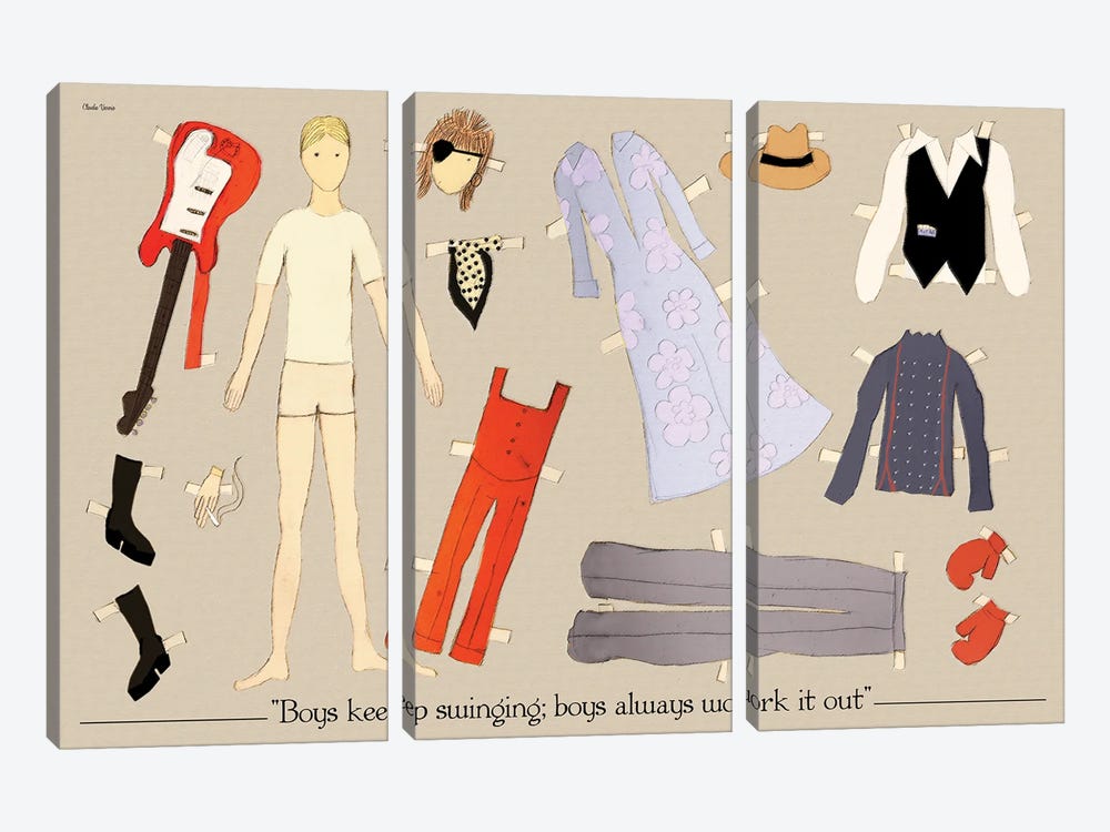 The David Bowie Paper Doll by Claudia Varosio 3-piece Canvas Print