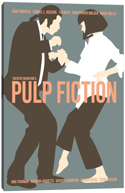 Pulp Fiction - Blue Canvas Art Print - Crime & Gangster Movie Art