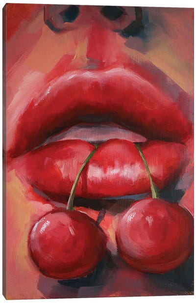 Cherry Lips Canvas Art Print - Valentina Shatokhina
