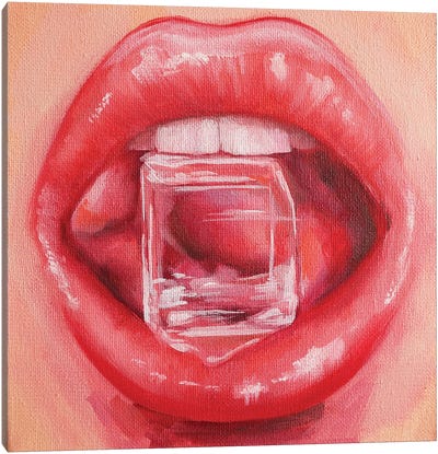 Lips And Ice Canvas Art Print - Red Passion