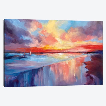 Sunset At Sea Canvas Print #VSK51} by Valentina Shatokhina Canvas Artwork