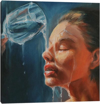 Girl With A Glass Canvas Art Print - Valentina Shatokhina