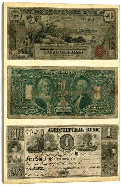 Antique Currency V Canvas Art Print - Antique & Collectible Art