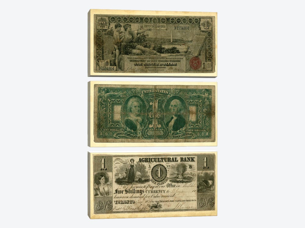 Antique Currency V 3-piece Canvas Art Print