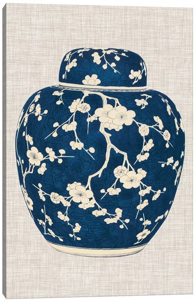 Blue & White Ginger Jar on Linen II Canvas Art Print - Vision Studio