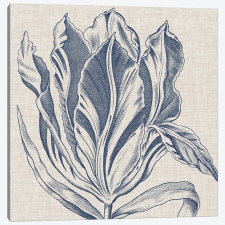 Indigo Floral on Linen I Canvas Print #VSN268} by Vision Studio Canvas Art