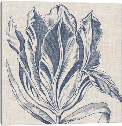 Indigo Floral on Linen I Canvas Art Print - Vision Studio