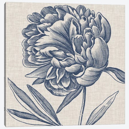 Indigo Floral on Linen II Canvas Print #VSN269} by Vision Studio Canvas Artwork