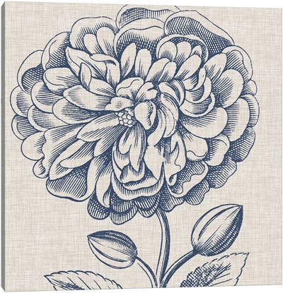 Indigo Floral on Linen III Canvas Art Print - Vision Studio