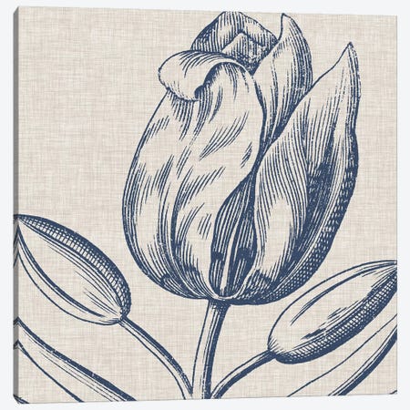 Indigo Floral on Linen IV Canvas Print #VSN271} by Vision Studio Canvas Print