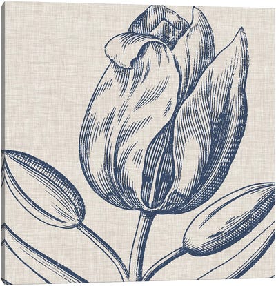 Indigo Floral on Linen IV Canvas Art Print - Vision Studio