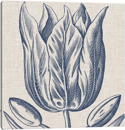 Indigo Floral on Linen VI Canvas Art Print - Vision Studio