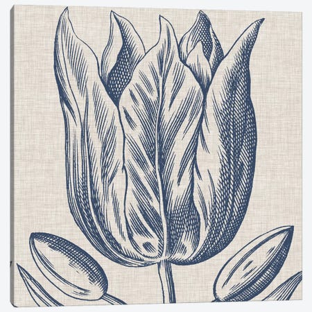 Indigo Floral on Linen VI Canvas Print #VSN273} by Vision Studio Canvas Print