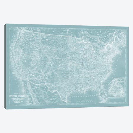 US Map on Aqua Canvas Print #VSN292} by Vision Studio Canvas Print