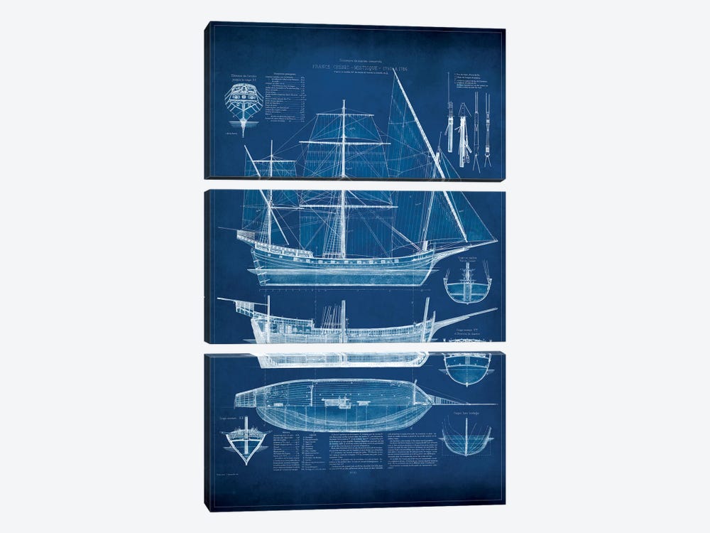 Antique Ship Blueprint I by Vision Studio 3-piece Canvas Print