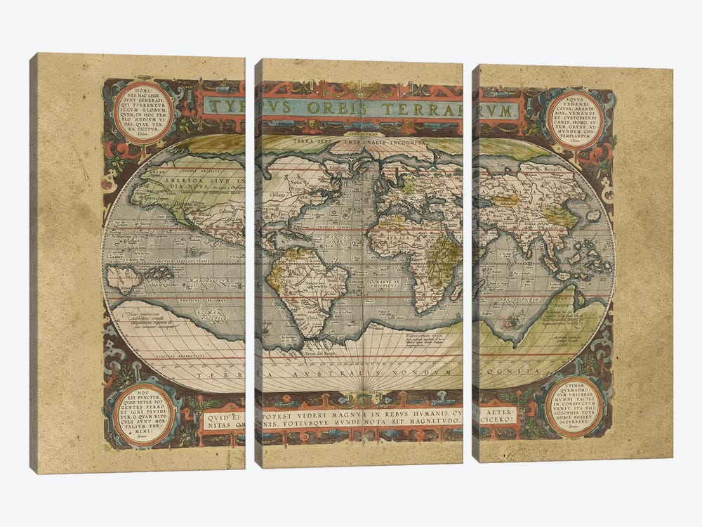 Embellished Antique World Map by Vision Studio 3-piece Canvas Art