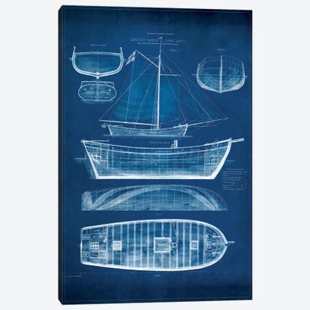 Antique Ship Blueprint II Canvas Print #VSN6} by Vision Studio Canvas Wall Art