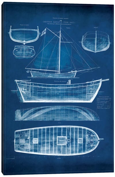 Antique Ship Blueprint II Canvas Art Print - Sailboat Art