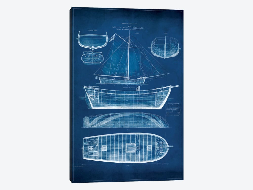 Antique Ship Blueprint II by Vision Studio 1-piece Canvas Art