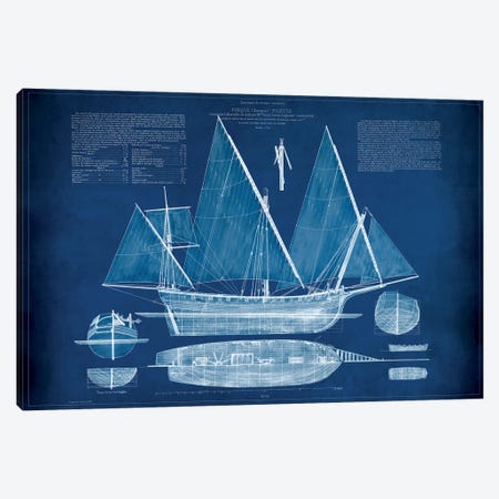 Antique Ship Blueprint III Canvas Print #VSN7} by Vision Studio Canvas Art