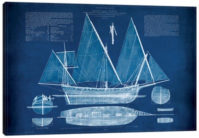 Antique Ship Blueprint III Canvas Art Print - Nautical Blueprints