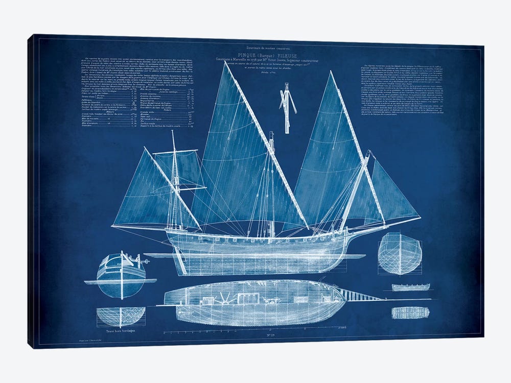 Antique Ship Blueprint III by Vision Studio 1-piece Canvas Print