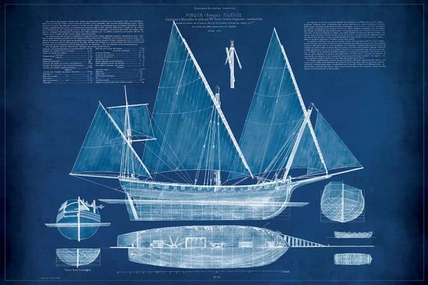 Sailboats: Antique Ship Blueprint III by Vision Studio