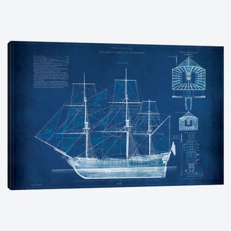 Antique Ship Blueprint IV Canvas Print #VSN8} by Vision Studio Canvas Print
