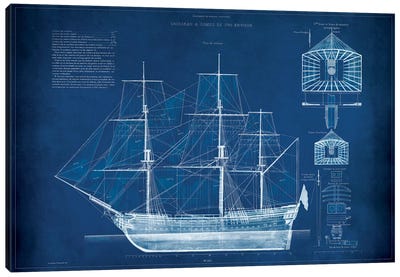 Antique Ship Blueprint IV Canvas Art Print - Nautical Décor