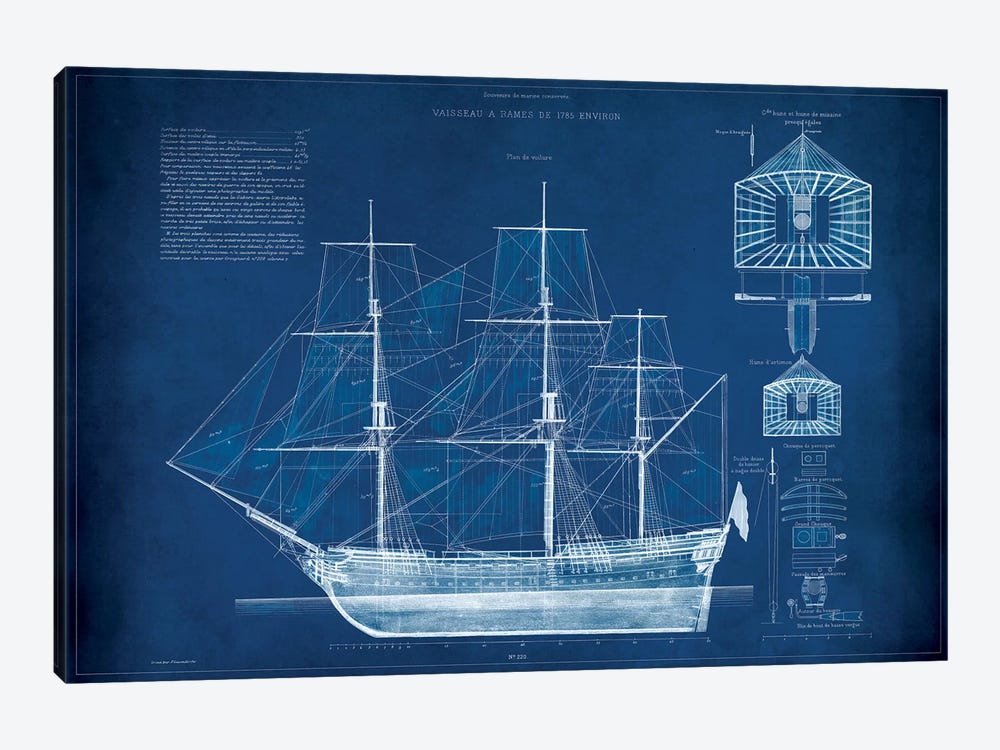 Antique Ship Blueprint IV by Vision Studio 1-piece Canvas Wall Art
