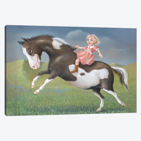 Little Girl On A Pony Canvas Print #VSS19} by Suzan Visser Canvas Artwork