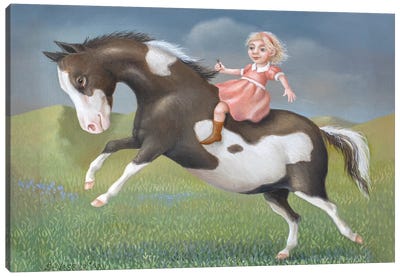 Little Girl On A Pony Canvas Art Print - Suzan Visser