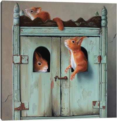Out Of The Closet Canvas Art Print - Squirrel Art