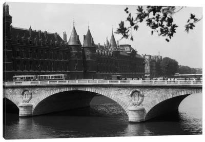 1930s Hotel De Ville And Bridge On River Seine Paris France Canvas Art Print - Vintage Images