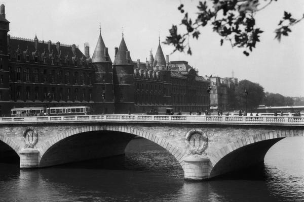 Vintage & Retro Photography: 1930s Hotel De Ville And Bridge On River Seine Paris France by Vintage Images