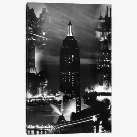 1930s Montage Of New York City Buildings At Night With Empire State Building In Center Canvas Print #VTG107} by Vintage Images Canvas Wall Art