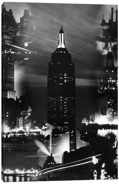 1930s Montage Of New York City Buildings At Night With Empire State Building In Center Canvas Art Print - Empire State Building