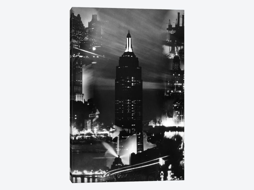 1930s Montage Of New York City Buildings At Night With Empire State Building In Center by Vintage Images 1-piece Canvas Artwork