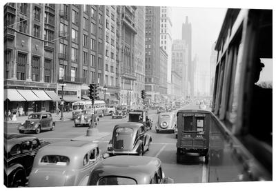 1930s Morning Traffic On Michigan Avenue Chicago Illinois USA Canvas Art Print - Chicago Art